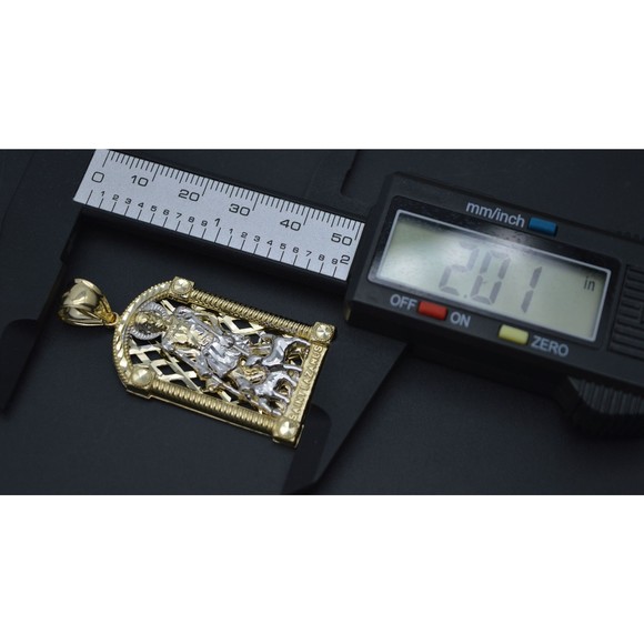 Real Solid 10K Yellow Gold Shiny Diamond Cut Saint Lazarus Pendant 10.0gr - Picture 7 of 9